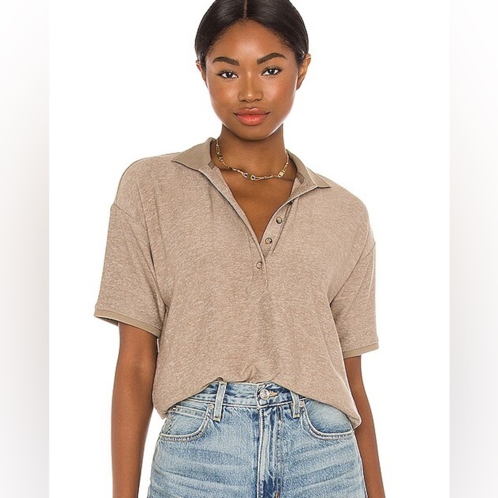 Richer Poorer Cozy Knit Polo in Warm Grey, L
